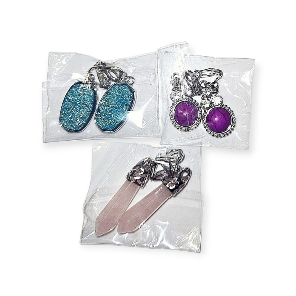 Three Pairs Colorful CLIP ON Earrings Great For Gifting Brand New